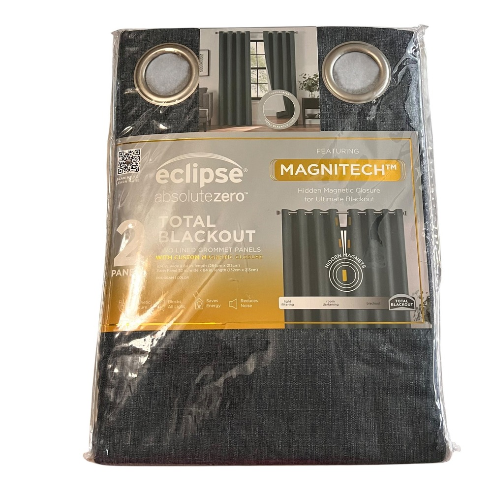Eclipse Absolute Zero Oscar Navy Total Blackout Magnetic Grommet Curtains 52x84